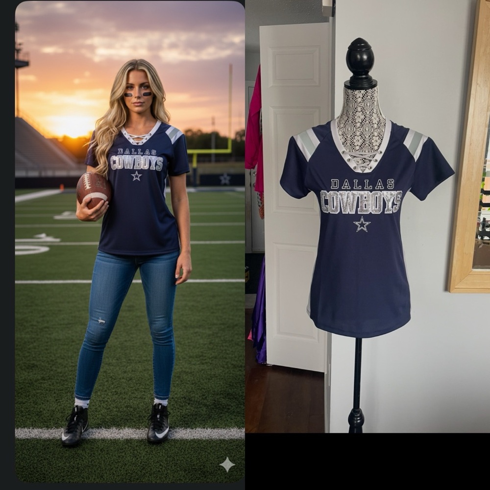 New Dallas Cowboys NFL Football Sequin Jersey Shirt Top. Medium